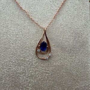 Elegant Rose Gold Necklace with Blue Gemstone
